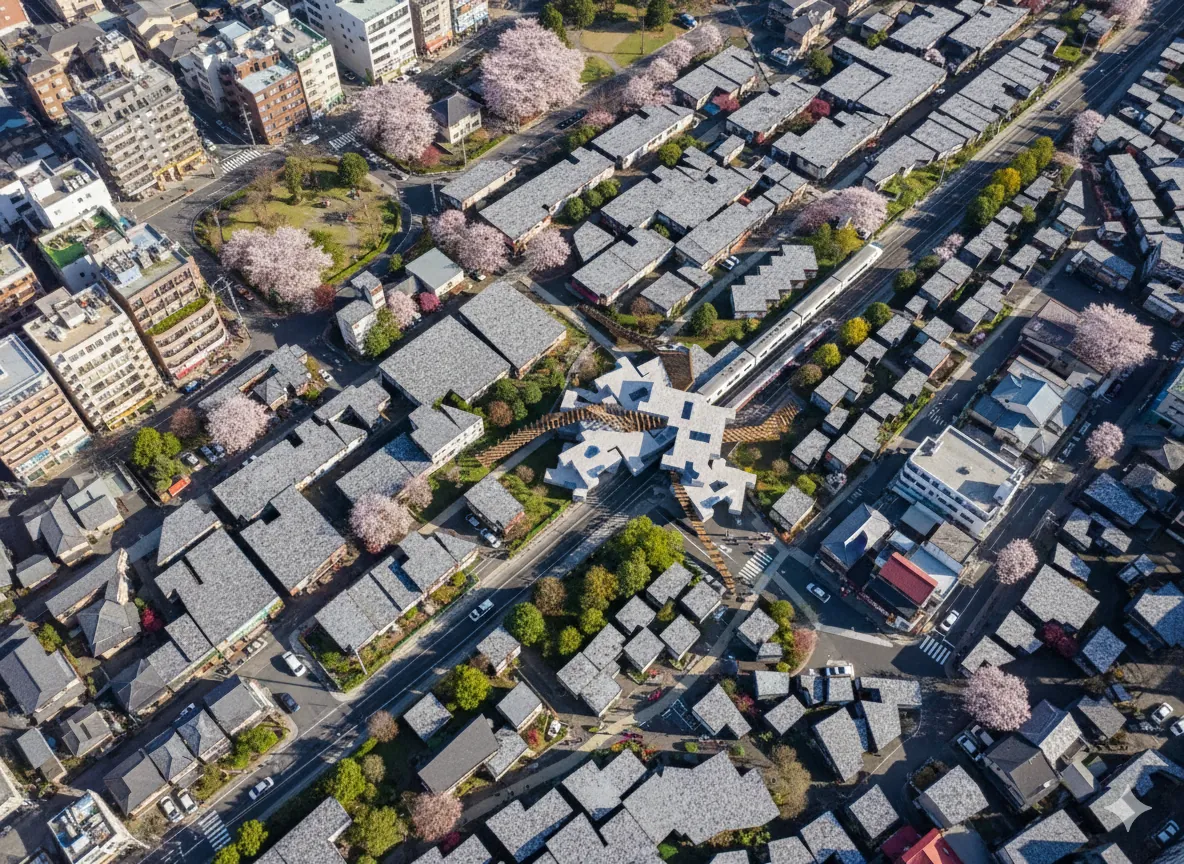 Вид сверху в ткани города